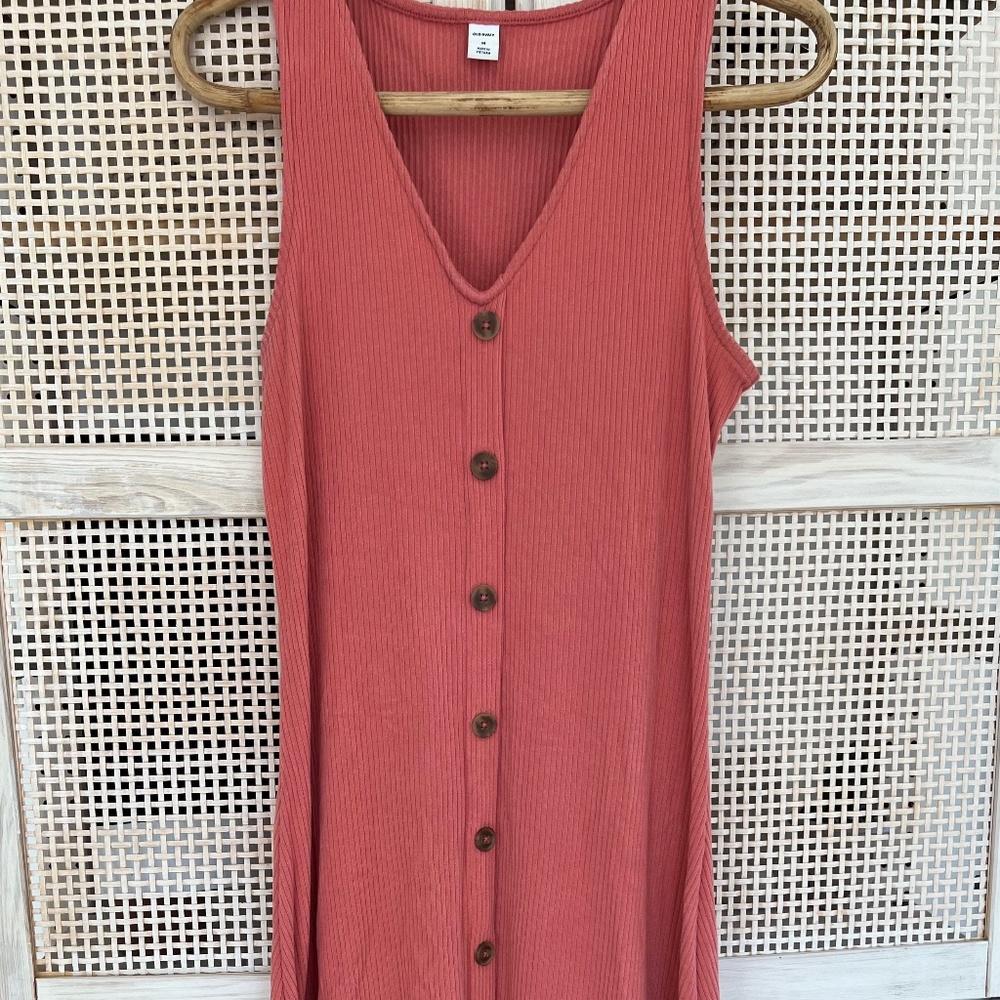 Sleeveless Ribbed Button Down Midi Dress Size Medium